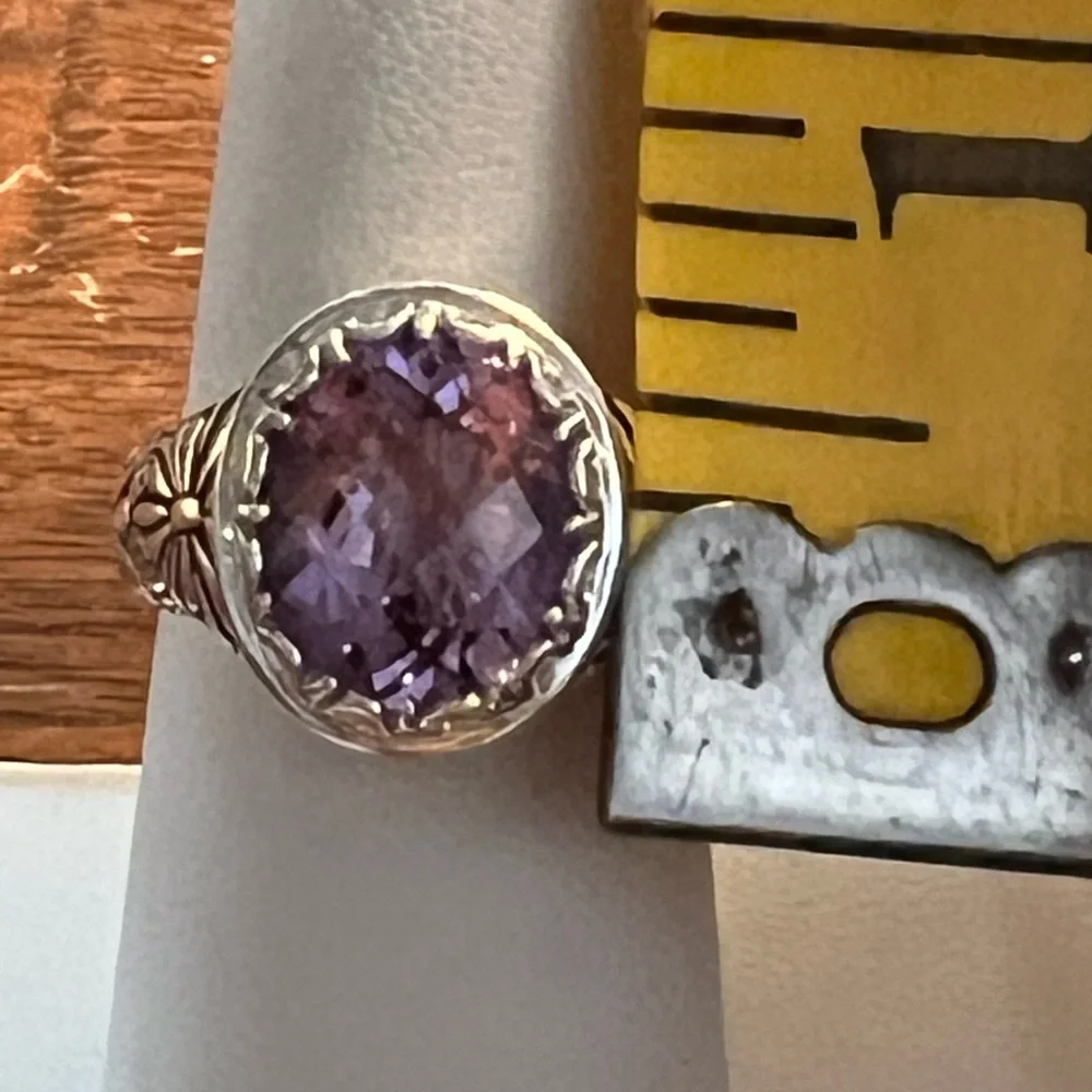 Sterling Silver Floral Filigree Amethyst Ring Size 8